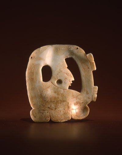 Pendente a forma di glifo con dio Hunahpu da Mayan